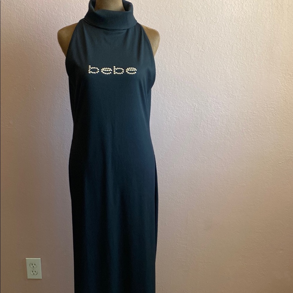 Bebe Black Sleeveless Halter Sheath Dress